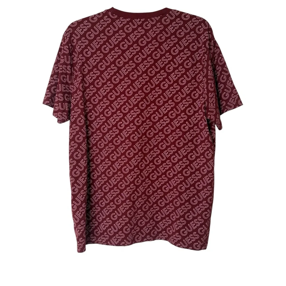 Guess‎ Short Sleeve T-Shirt Maroon Men's XL Silver Logo All Over print - Picture 6 of 6